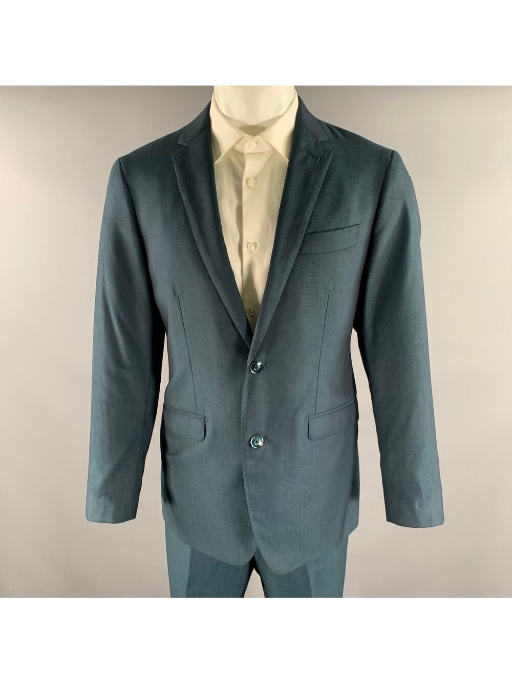 ATELIER Chest Size 42 Blue Teal Woven Wool Notch Lapel 34 29 Suit